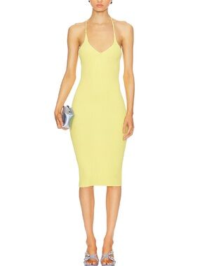 superdown Yellow Ribbed Midi Slip Dress